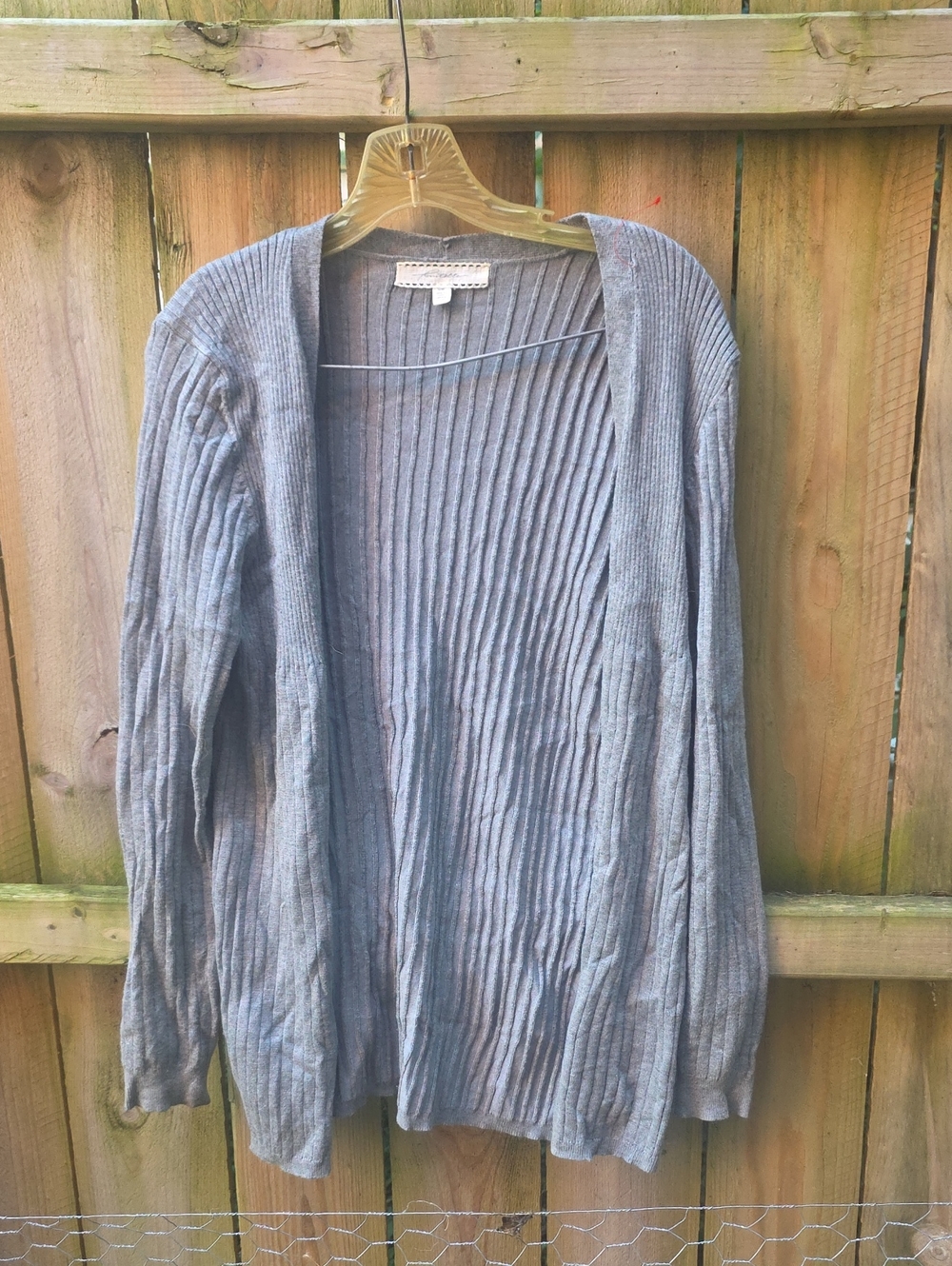 Gray Open-Front Ribbed Women’s Cardigan Sweater